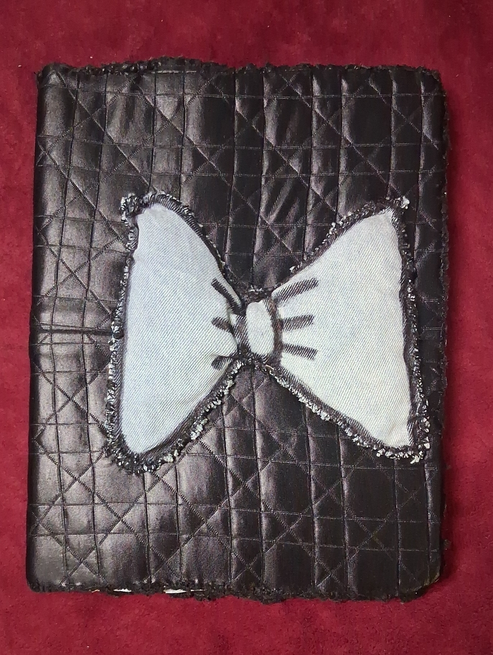 Black Quilted Journal with Decorative Light Blue Bow - Picture 1 of 8